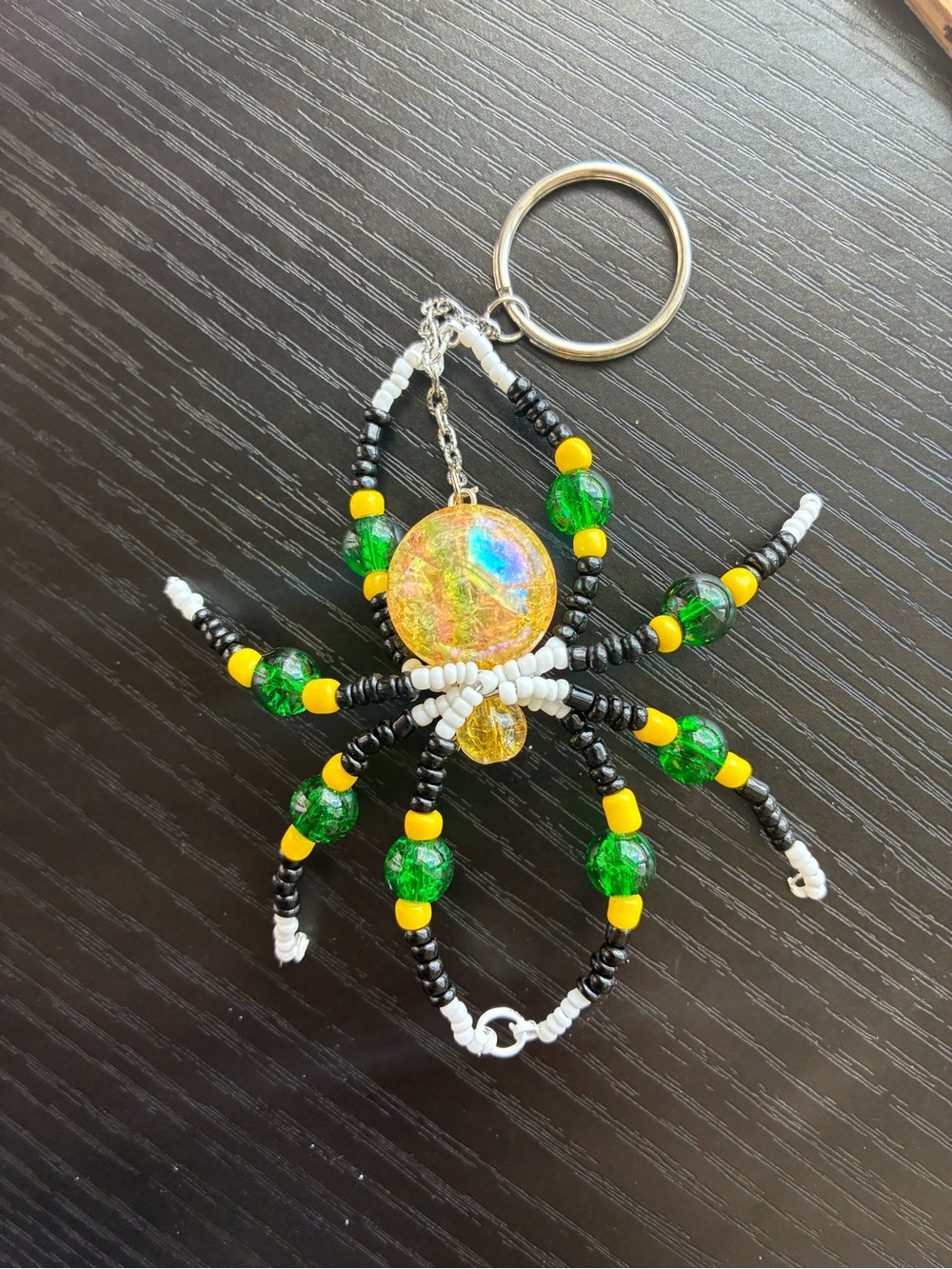 Beaded Keychain - Green, White & Black
